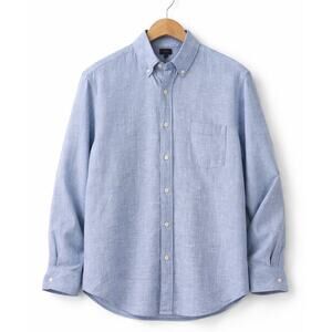 J.Crew Shirt Mens Large Blue Button Down Linen Blend Houndstooth Long Sleeve